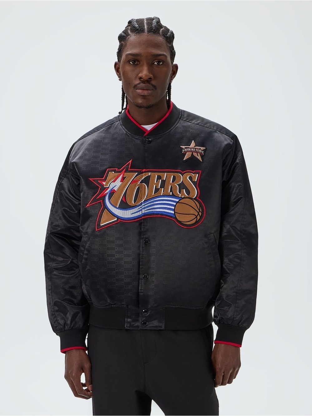 Kith for NBA All-Star Philadelphia 76ers Bomber Black Logo Retro Jacket Sz Large